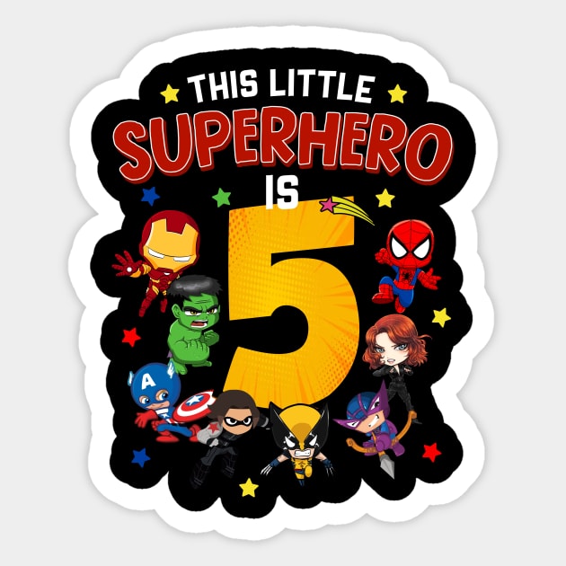 This Little Superhero Is 5 Birthday Superhero 5 Year Old Boy Sticker by webster